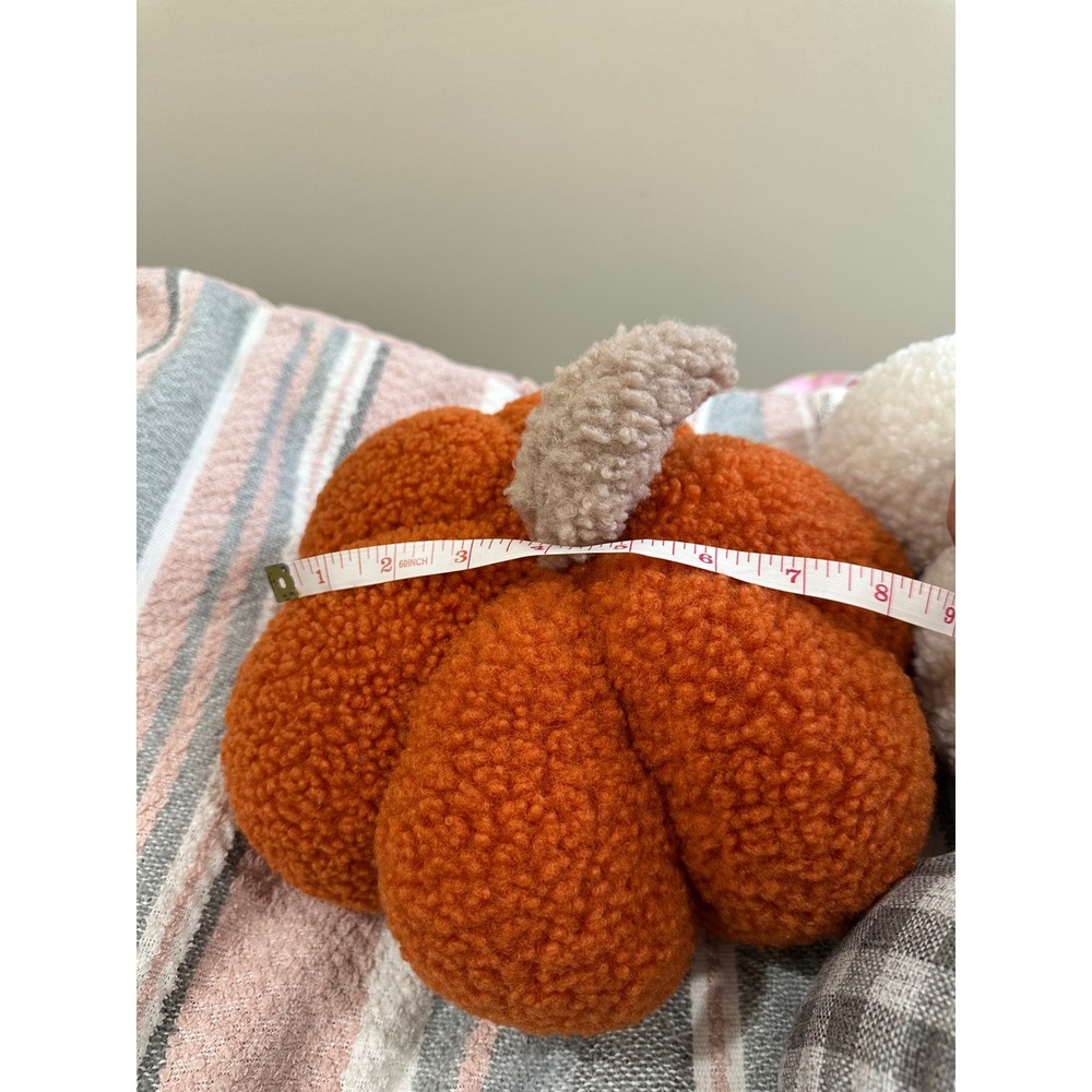 Set of 3 Decorative Pumpkins Sherpa and Plaid Fall Autumn Decor Orange Gray - Picture 8 of 8